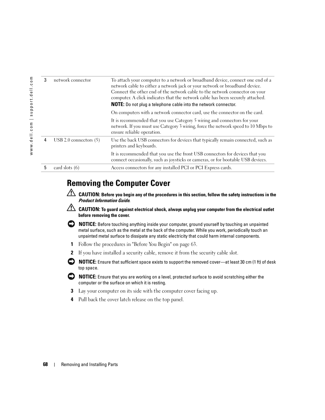 Dell 400 owner manual Removing the Computer Cover 