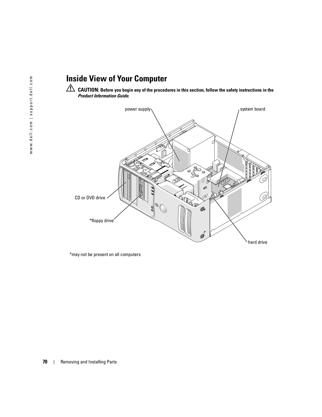 Dell 400 owner manual Inside View of Your Computer, Power supply 