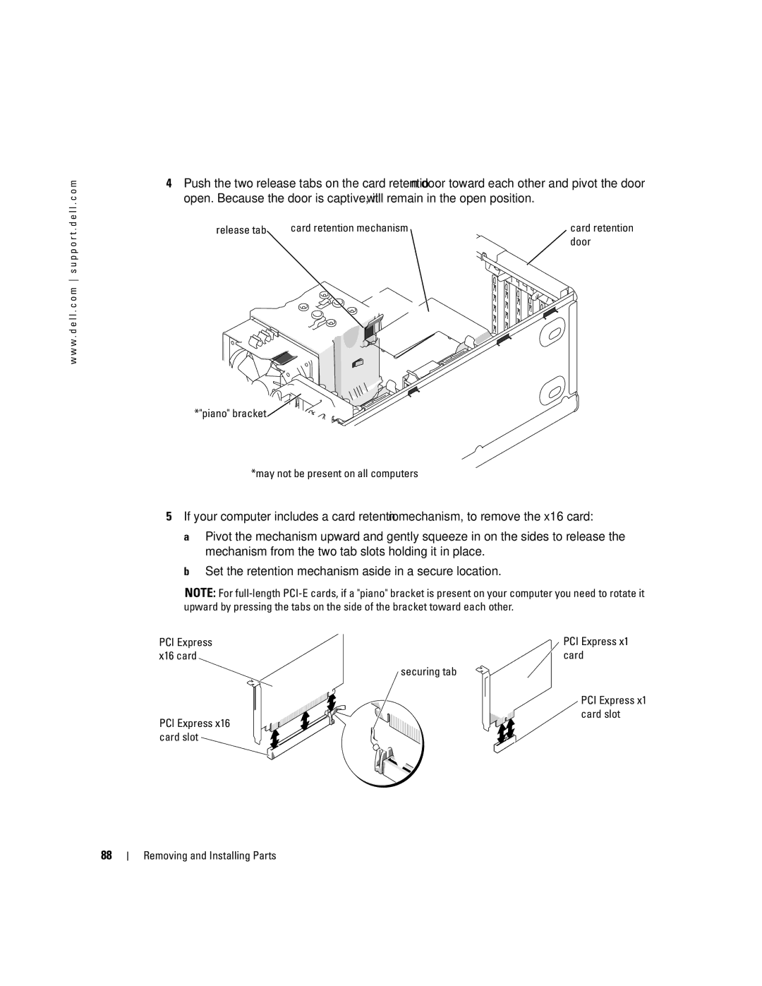 Dell 400 owner manual Door Piano bracket May not be present on all computers, PCI Express 