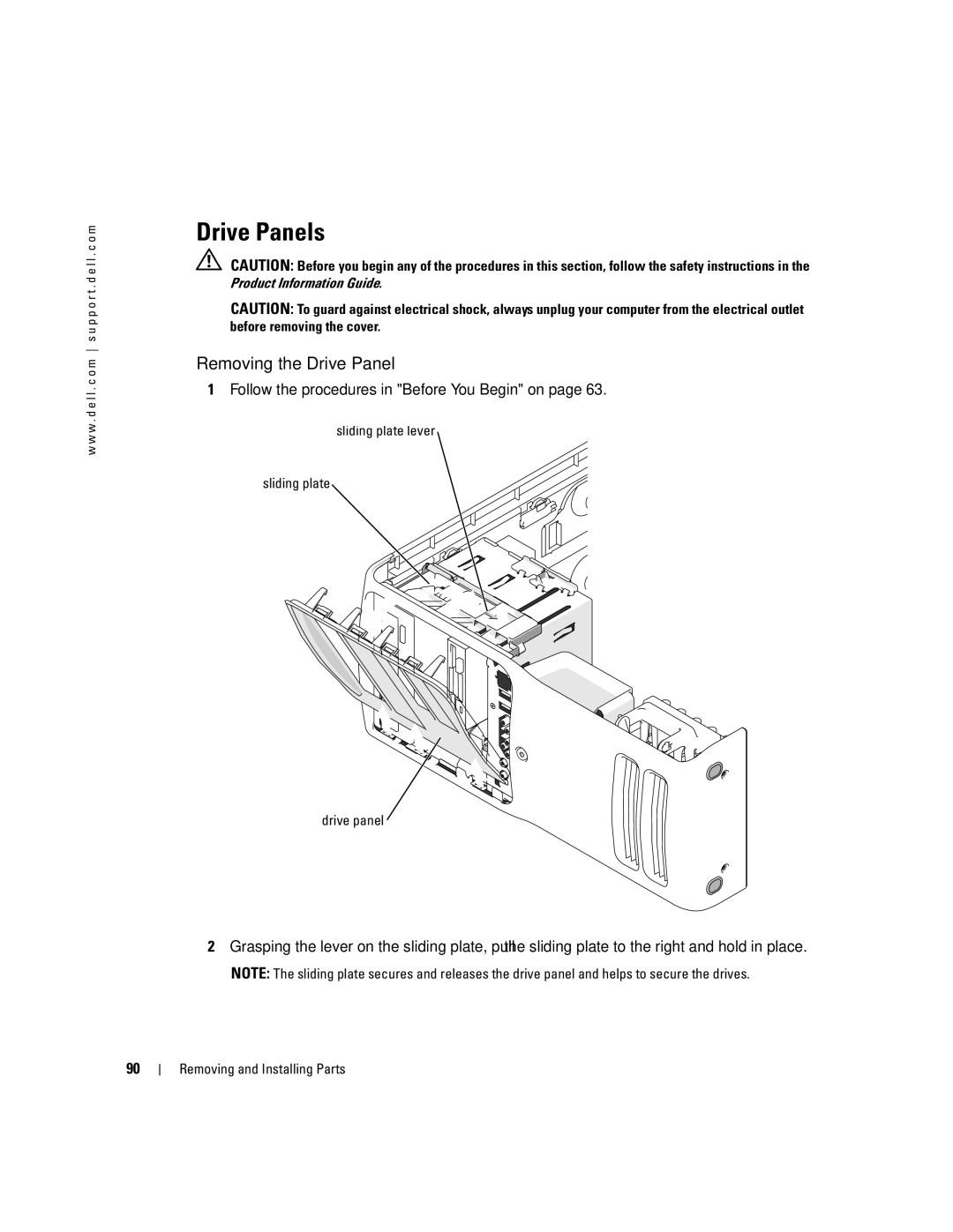 Dell 400 owner manual Drive Panels, Removing the Drive Panel, Sliding plate lever Drive panel 