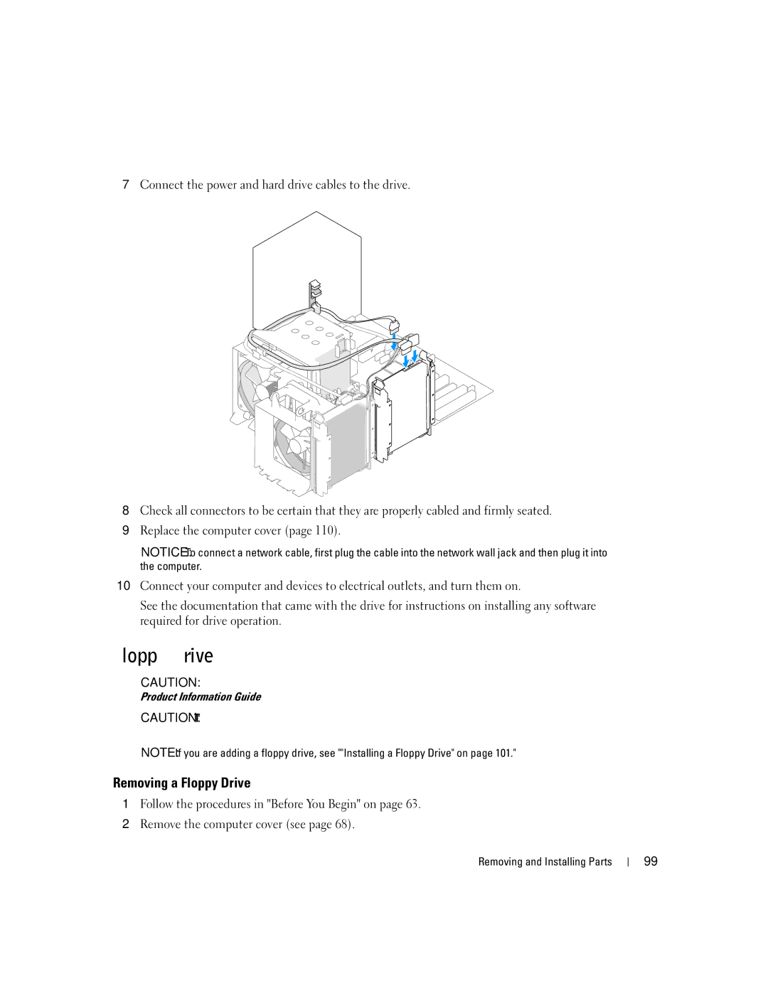 Dell 400 owner manual Removing a Floppy Drive 