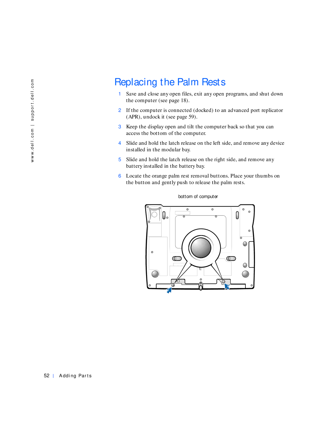 Dell 4000 manual Replacing the Palm Rests 