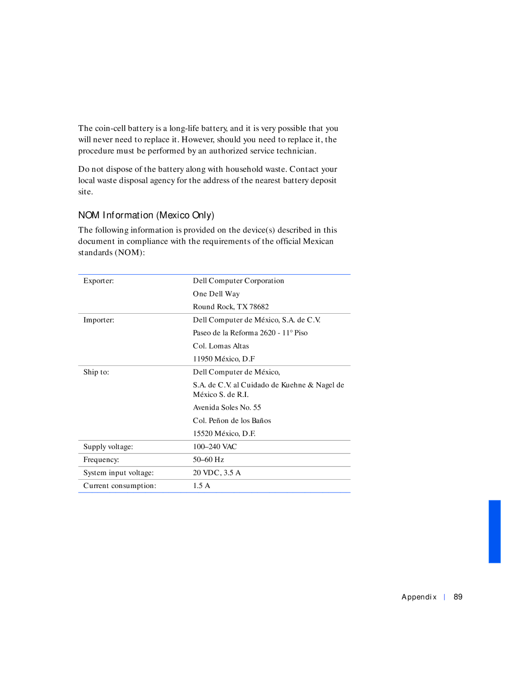 Dell 4000 manual NOM Information Mexico Only 