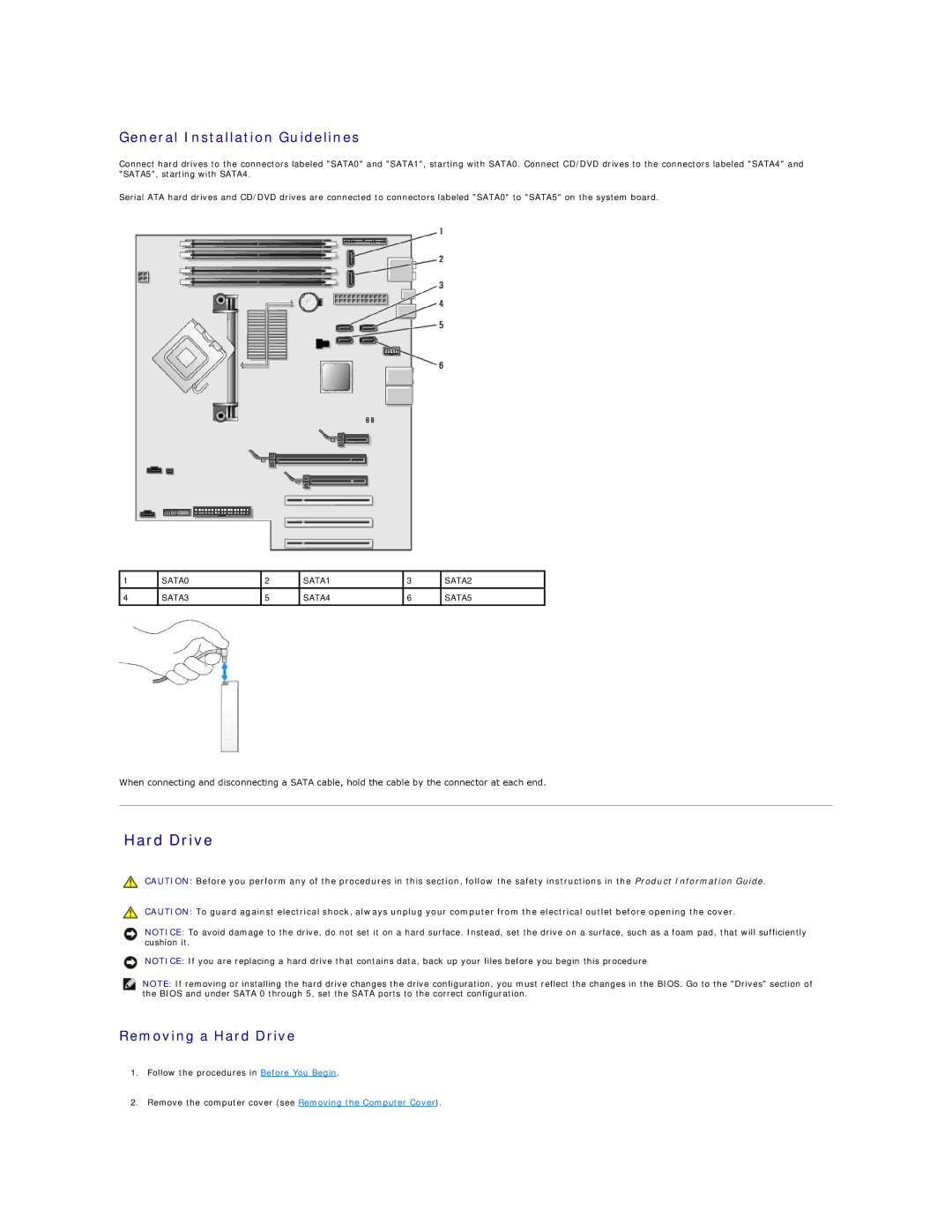 Dell XPS410 manual General Installation Guidelines, Removing a Hard Drive 