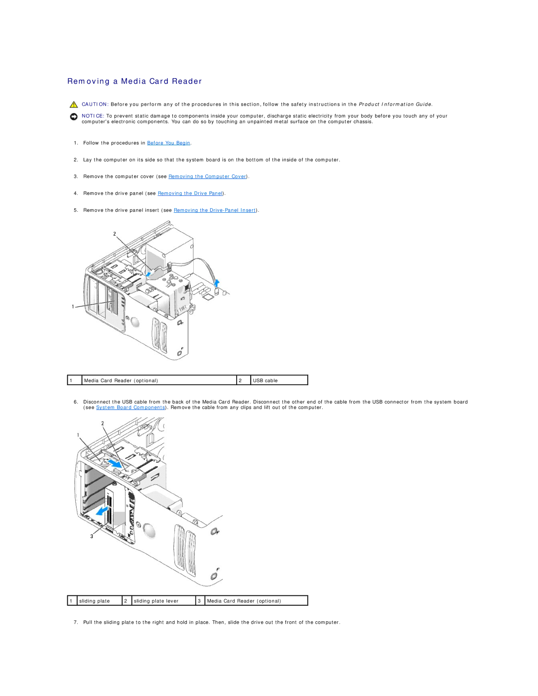 Dell XPS410 manual Removing a Media Card Reader 