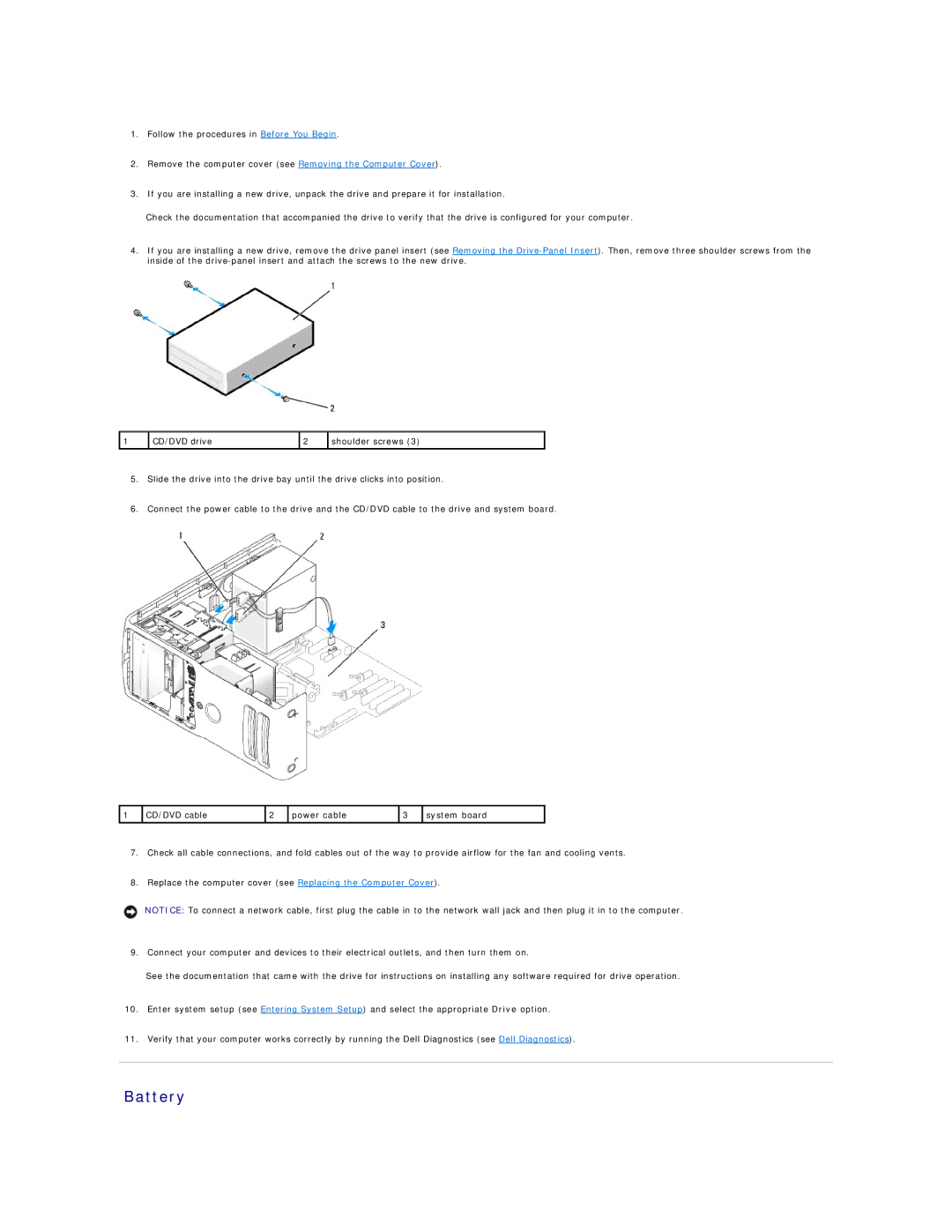 Dell XPS410 manual Battery 