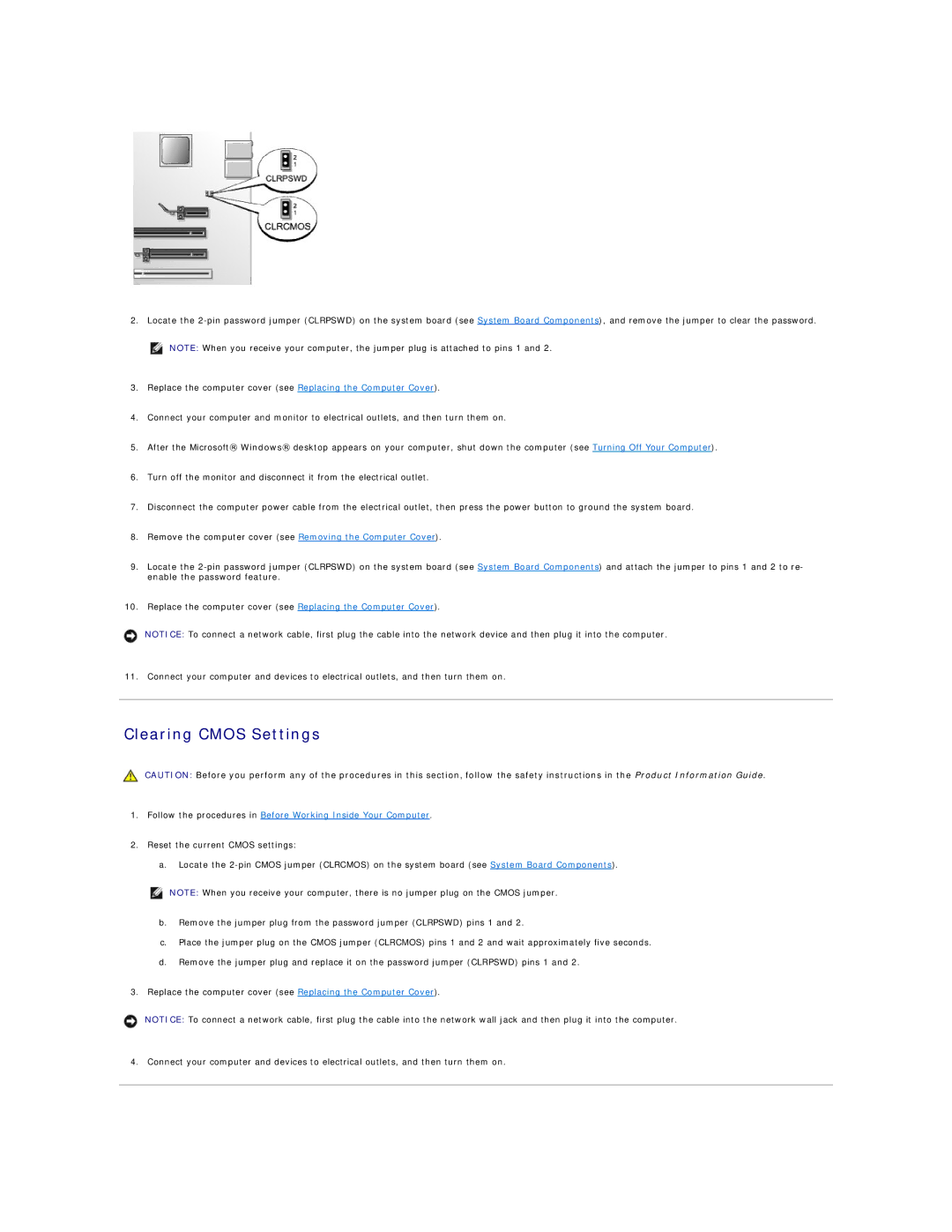 Dell XPS410 manual Clearing Cmos Settings 