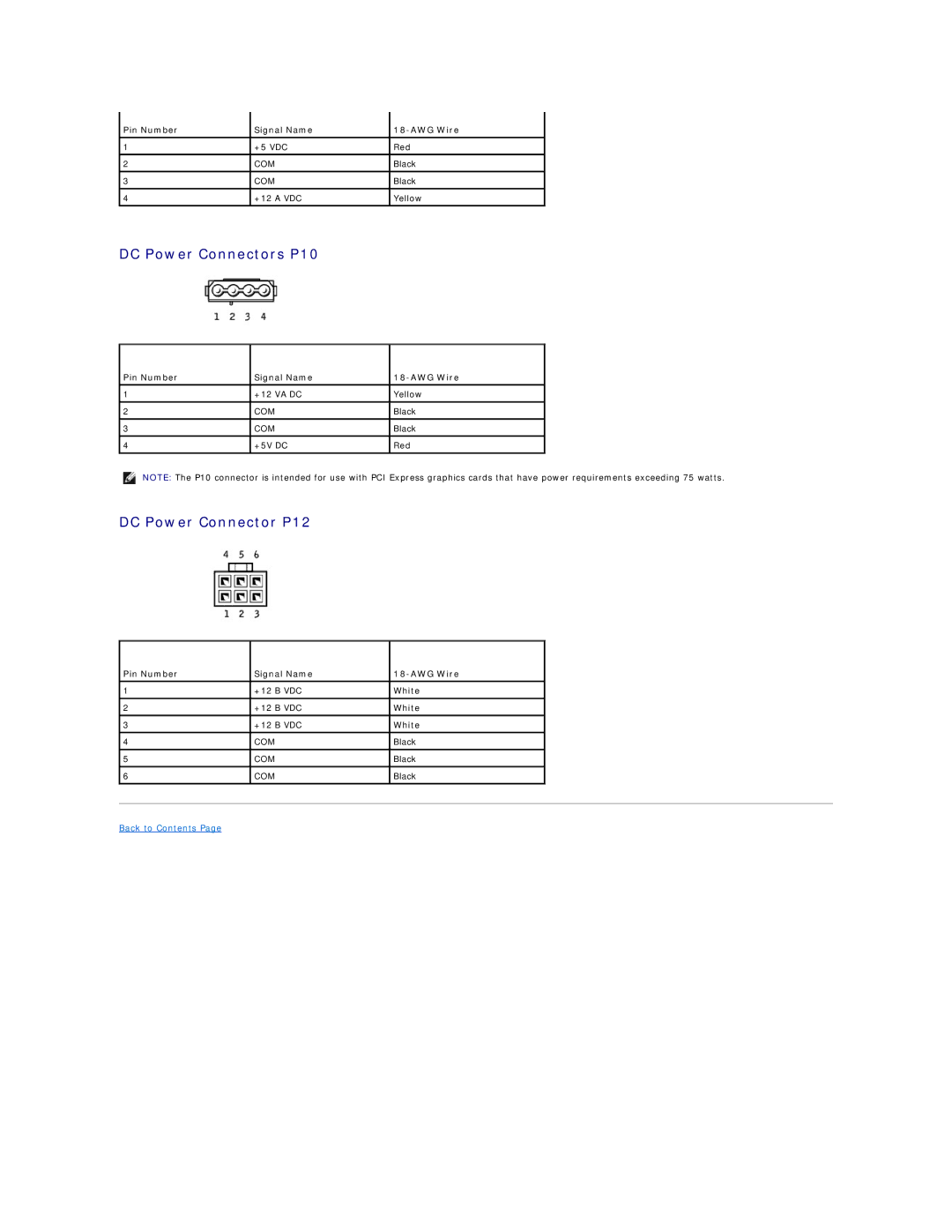Dell XPS410 manual DC Power Connectors P10, DC Power Connector P12 