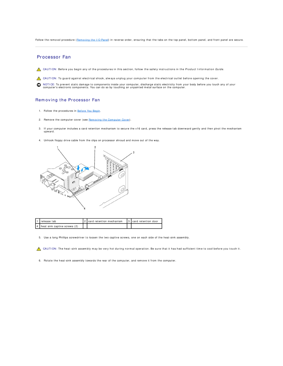 Dell 410 specifications Removing the Processor Fan 