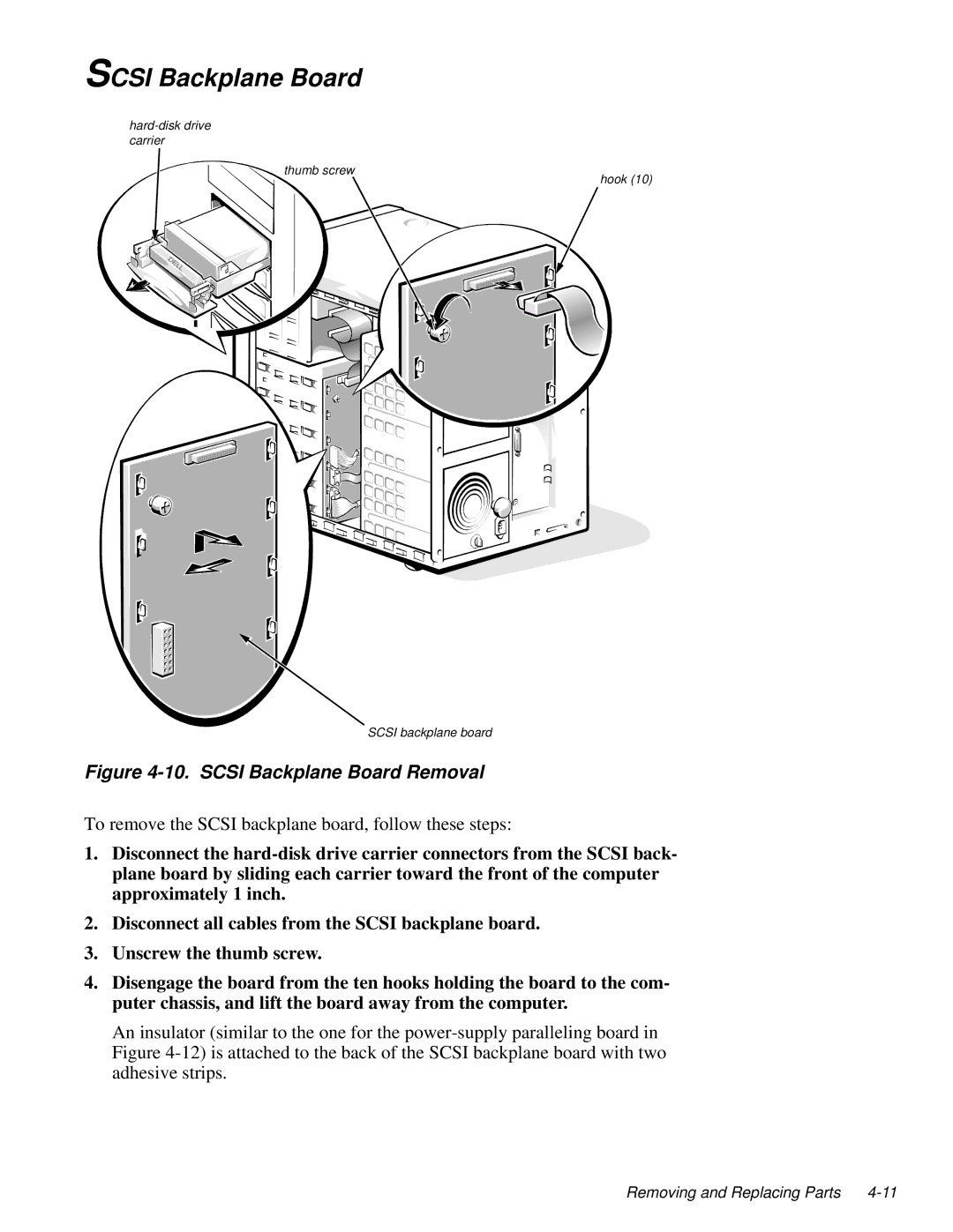 Dell 180, 4100, 200 service manual Scsi Backplane Board Removal 