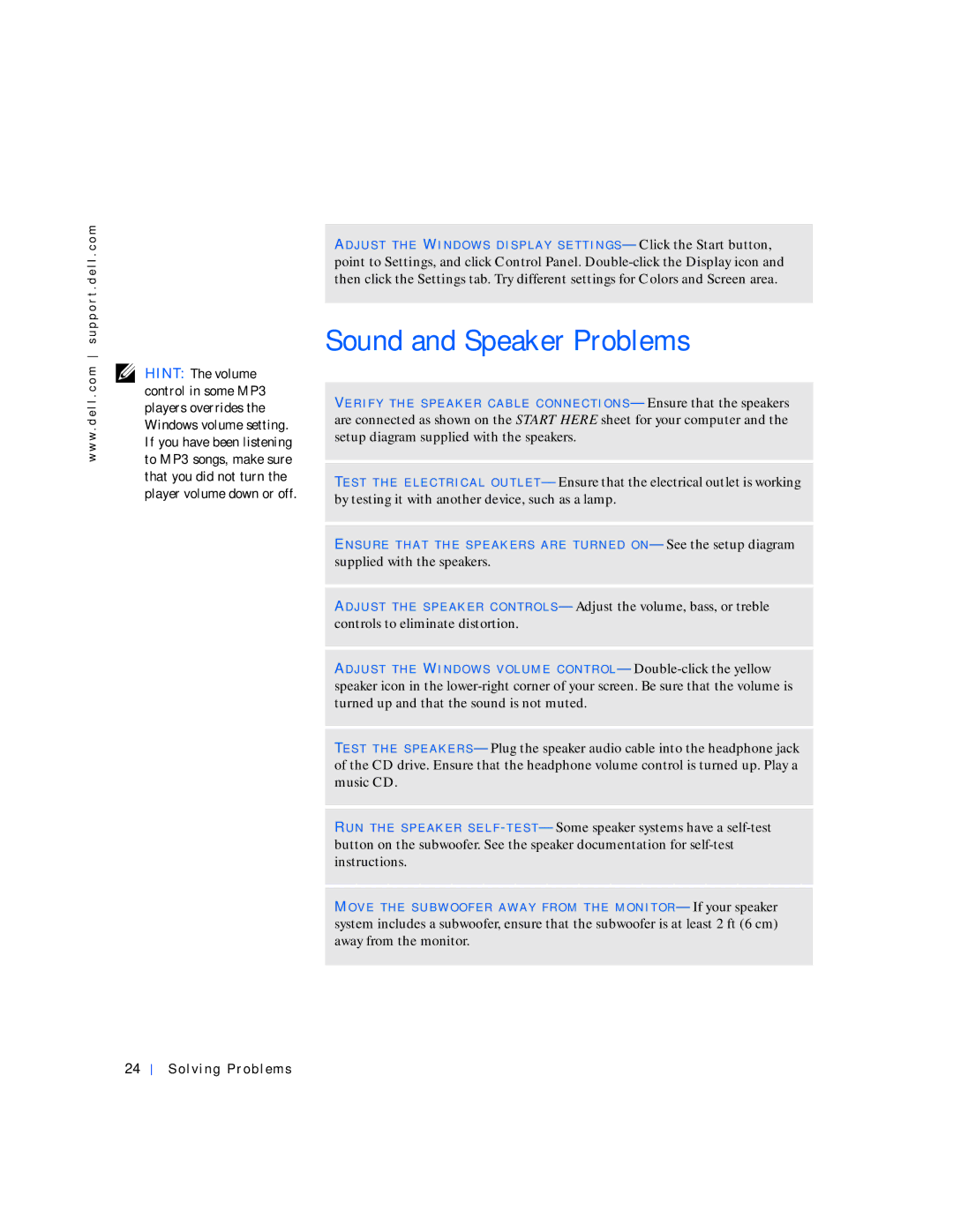 Dell 4100 manual Sound and Speaker Problems 