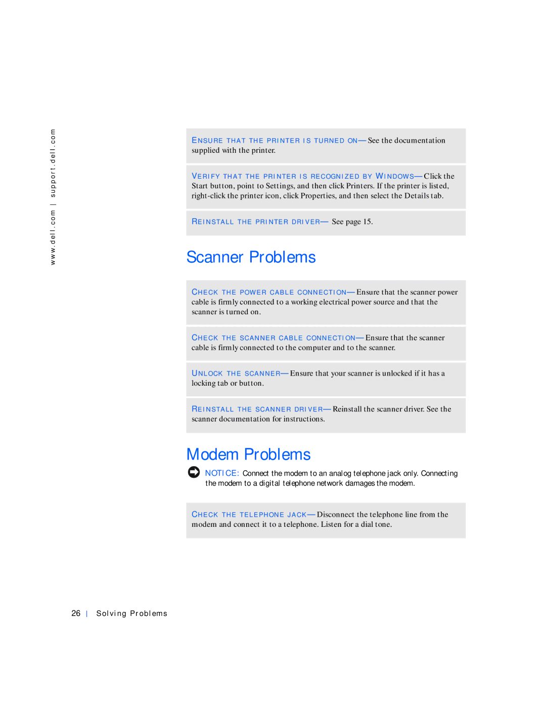 Dell 4100 manual Scanner Problems, Modem Problems 