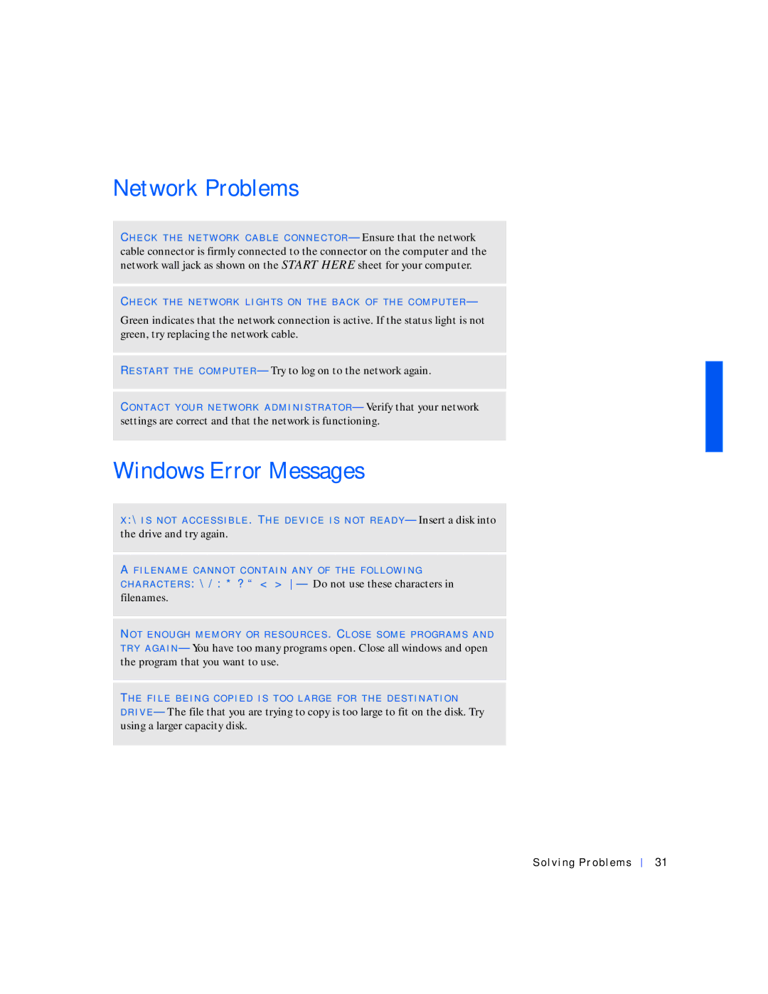 Dell 4100 manual Network Problems, Windows Error Messages 