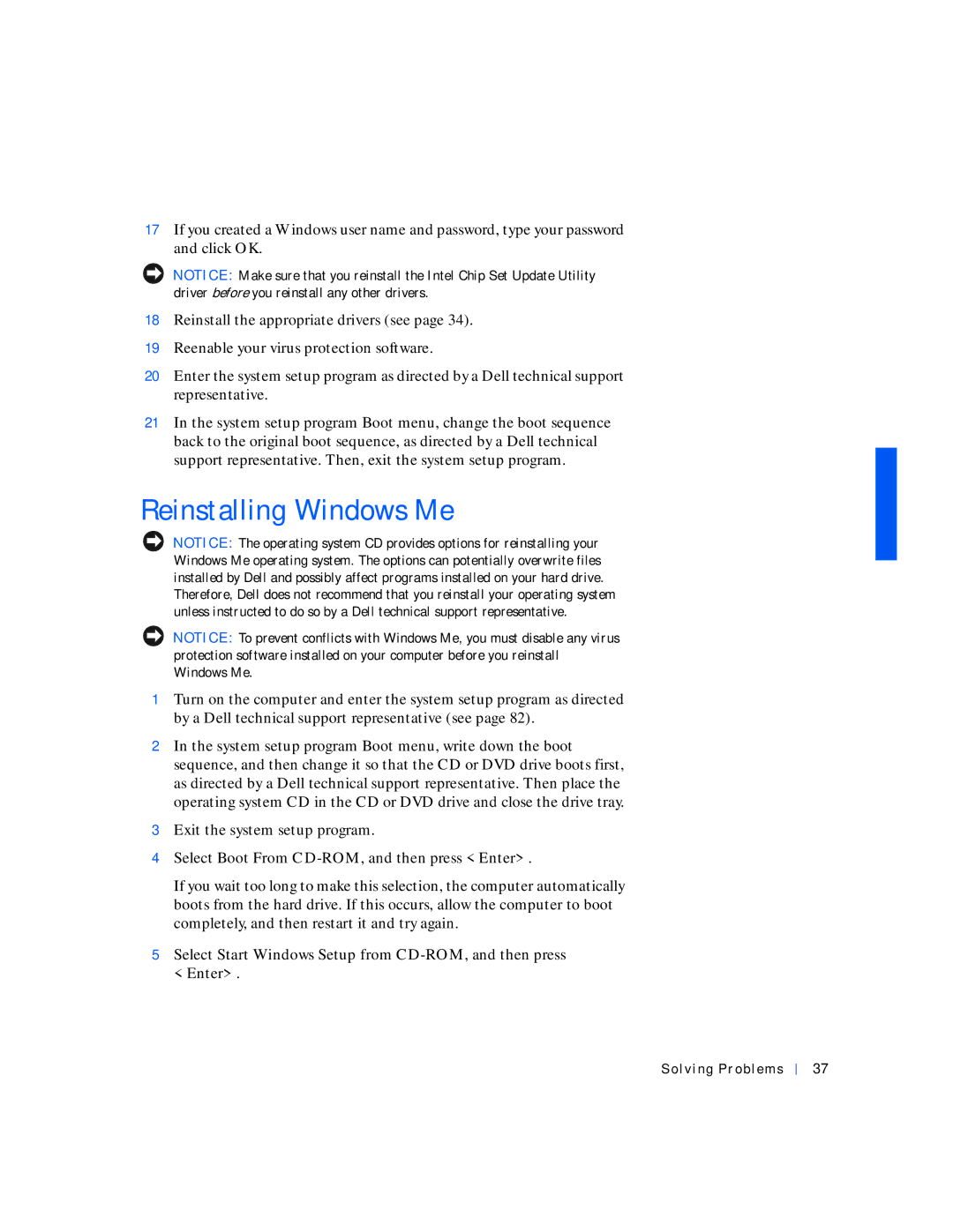 Dell 4100 manual Reinstalling Windows Me 