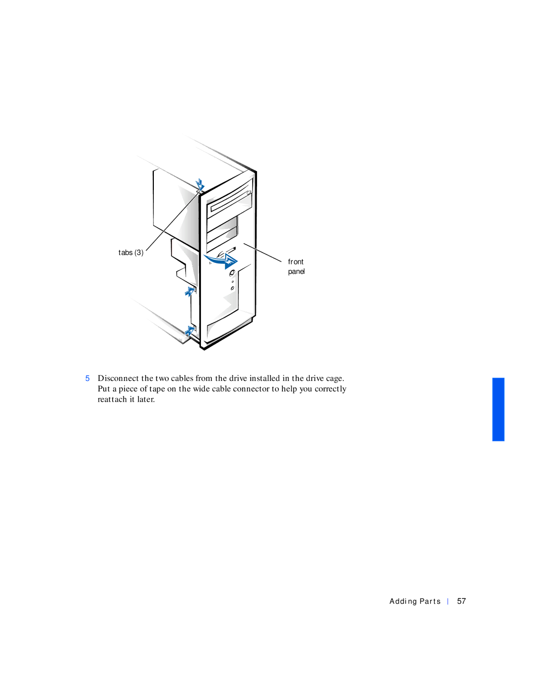 Dell 4100 manual Tabs Front panel 