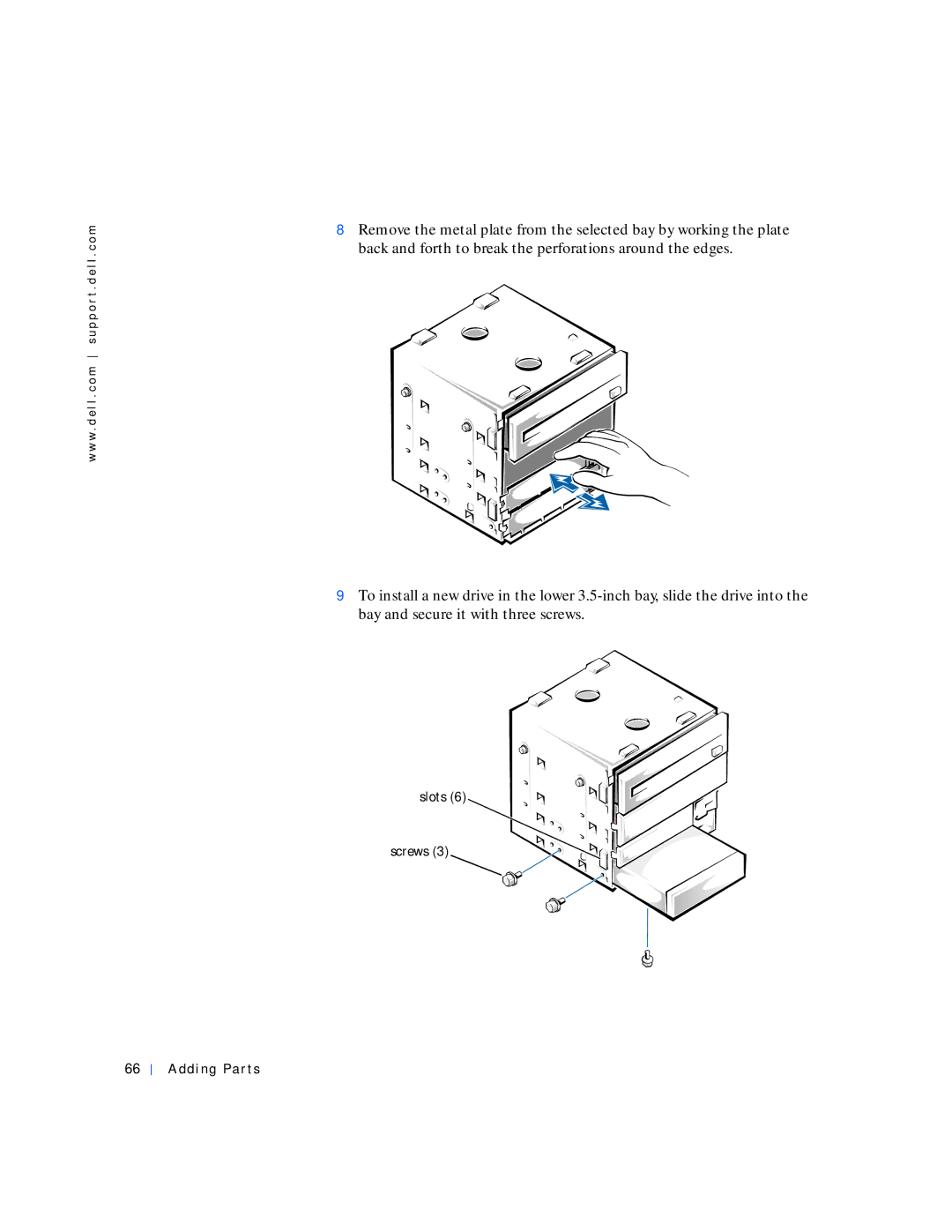 Dell 4100 manual Slots Screws Adding Parts 