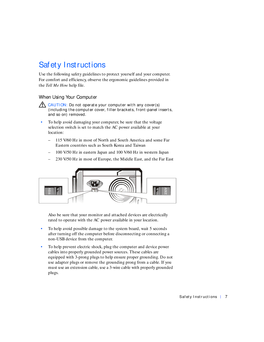 Dell 4100 manual Safety Instructions, When Using Your Computer 