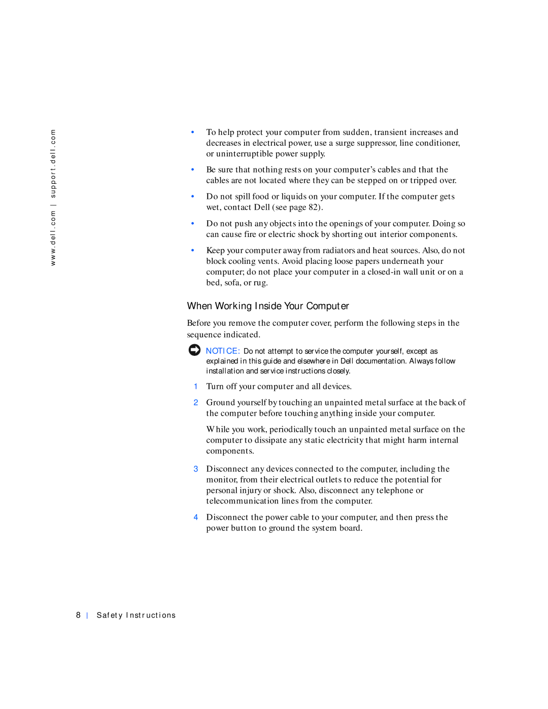 Dell 4100 manual When Working Inside Your Computer 