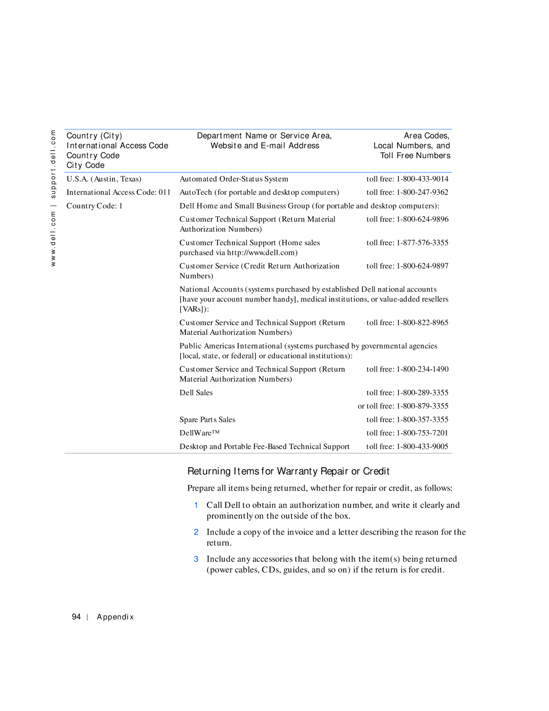 Dell 4100 manual Returning Items for Warranty Repair or Credit, A. Austin, Texas 