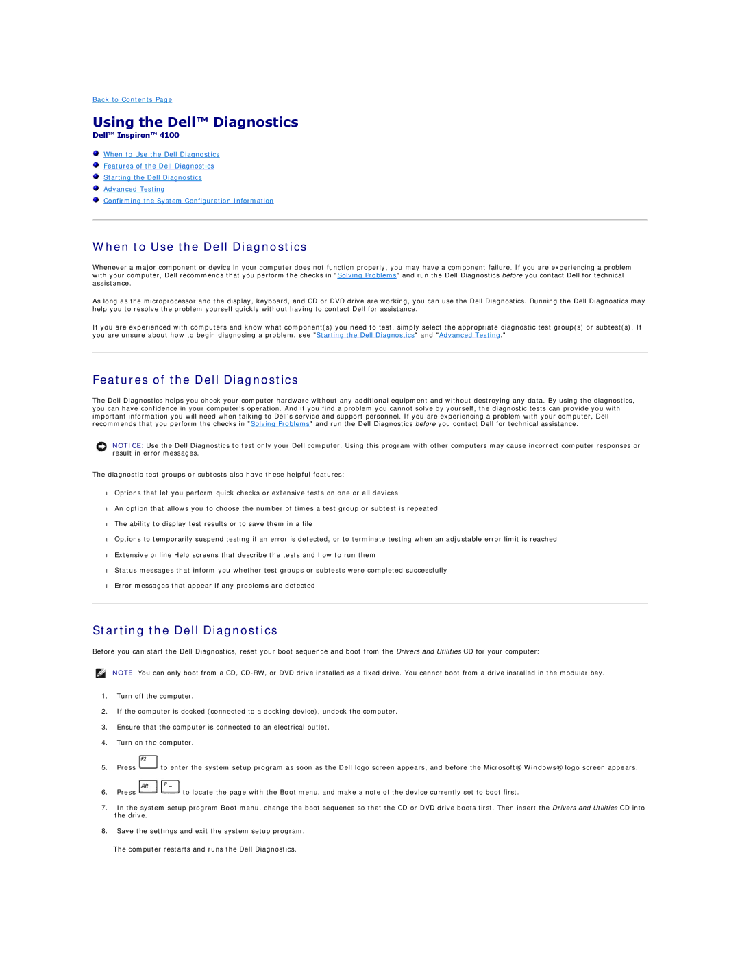 Dell 4100 specifications Using the Dell Diagnostics, When to Use the Dell Diagnostics, Features of the Dell Diagnostics 