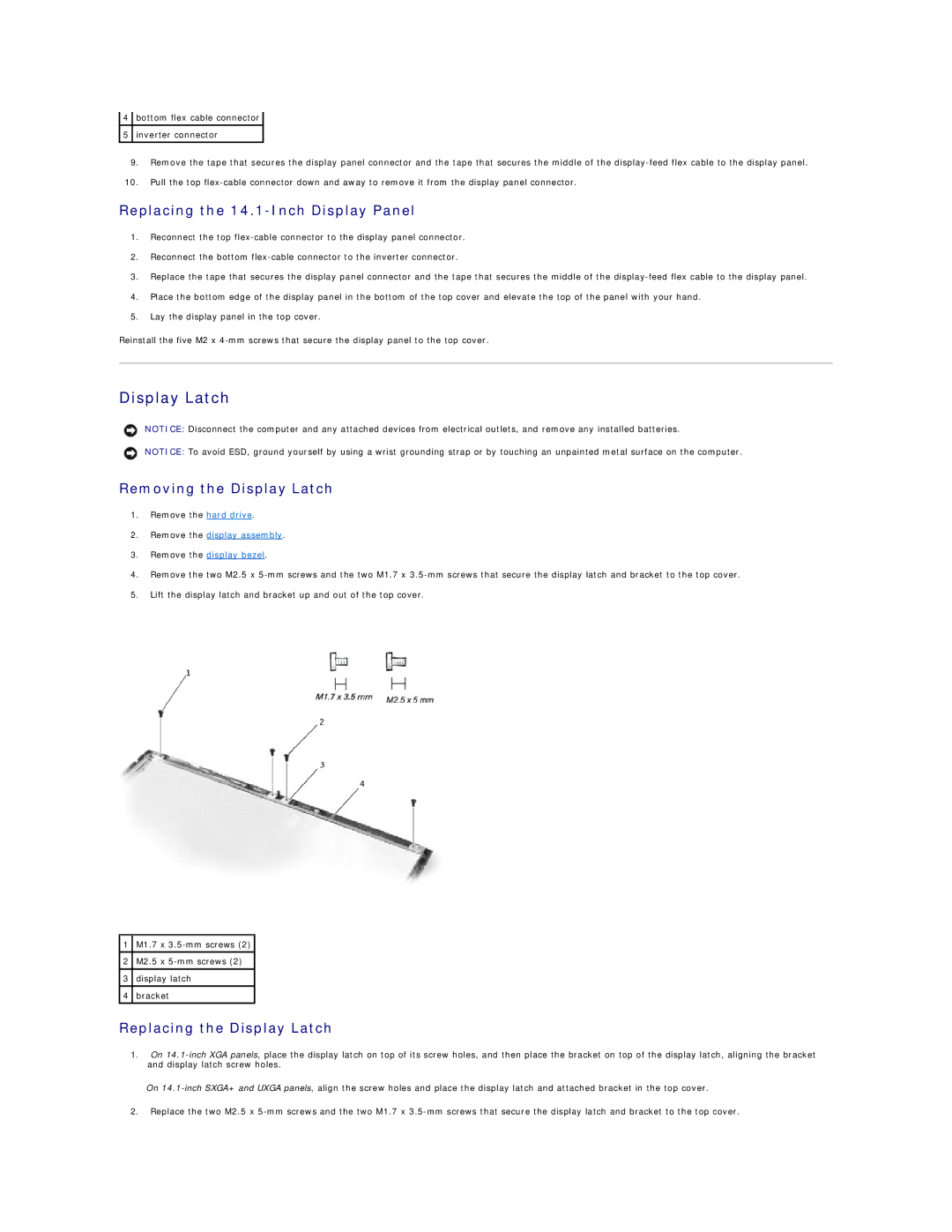 Dell 4100 specifications Replacing the 14.1-Inch Display Panel, Removing the Display Latch, Replacing the Display Latch 