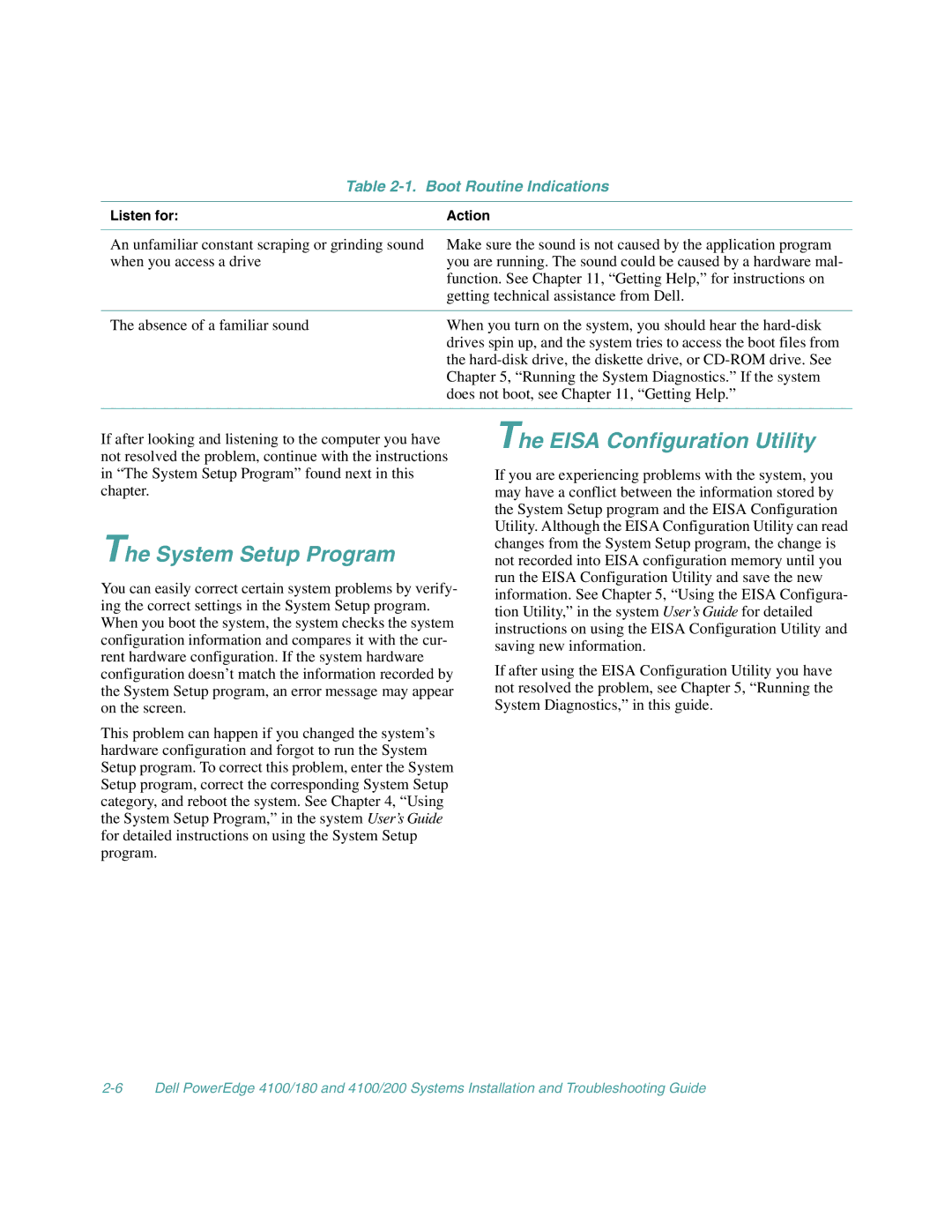 Dell 4100/180, 4100/200 manual System Setup Program, Eisa Configuration Utility 