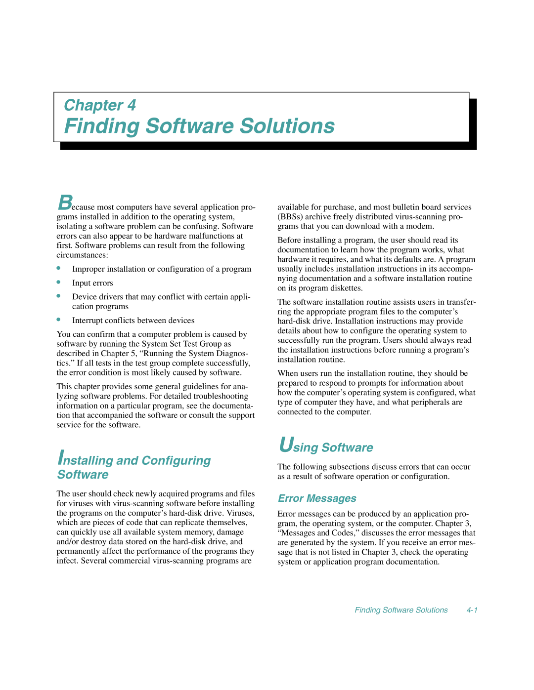 Dell 4100/200, 4100/180 Finding Software Solutions, Installing and Configuring Software, Using Software, Error Messages 