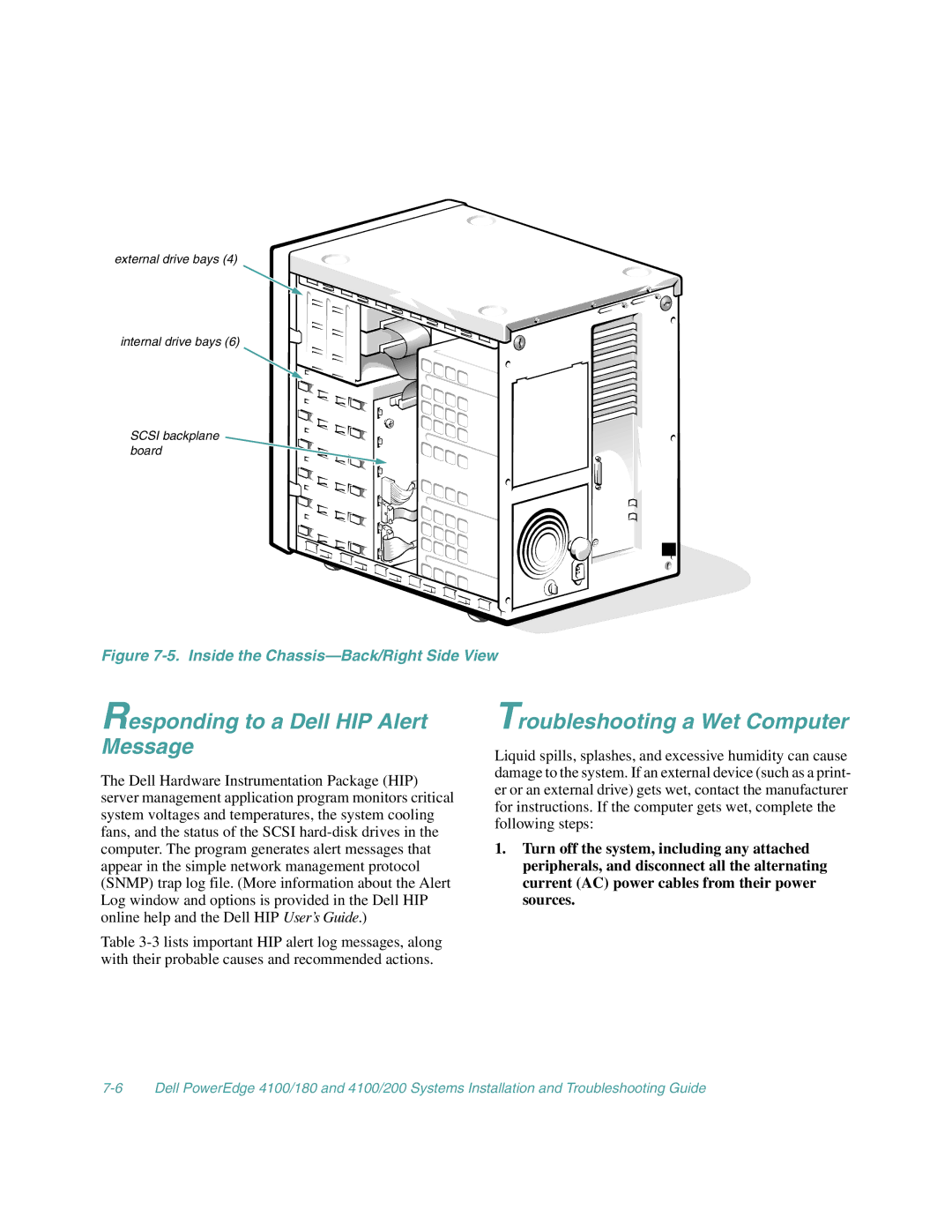 Dell 4100/180, 4100/200 manual Responding to a Dell HIP Alert Message, Troubleshooting a Wet Computer 