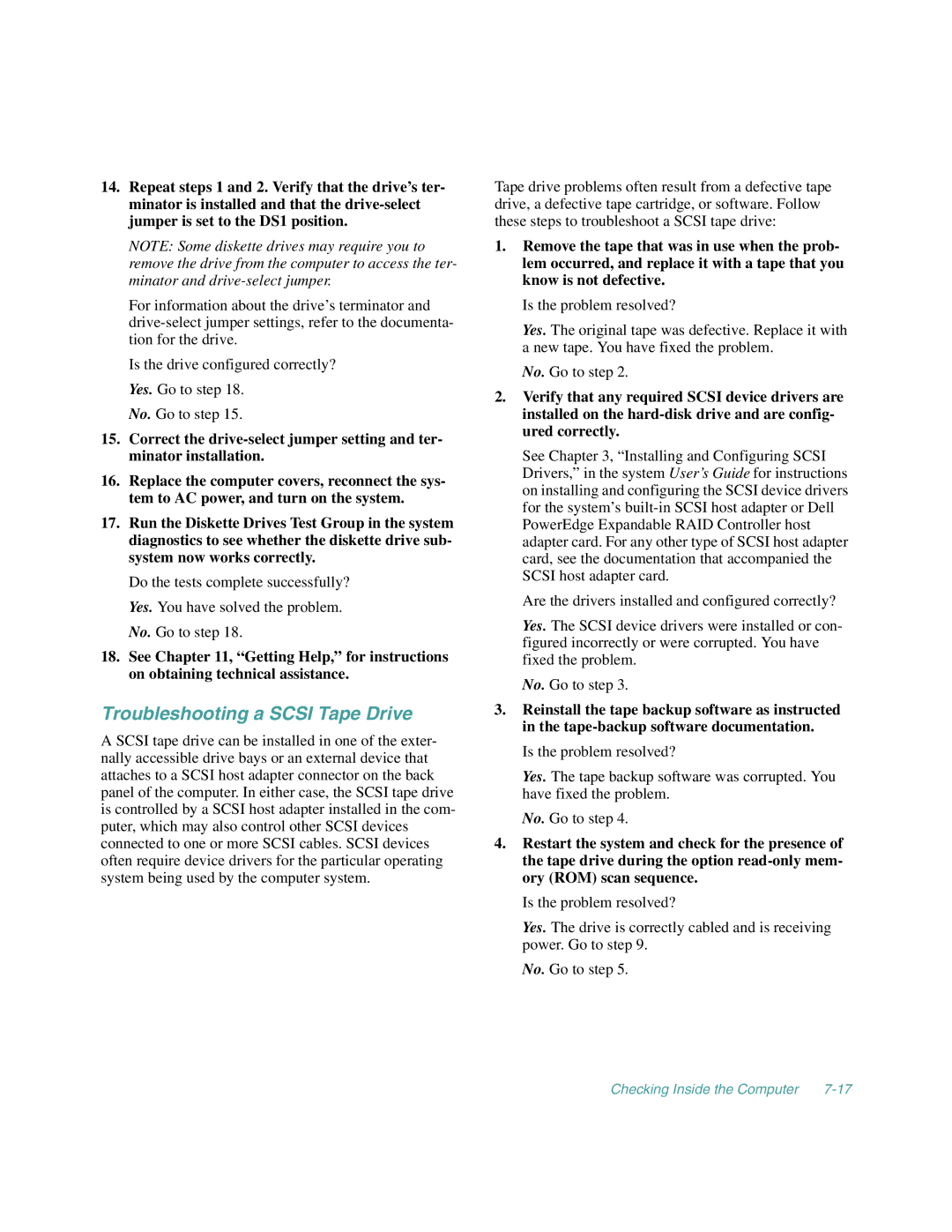 Dell 4100/200, 4100/180 manual Troubleshooting a Scsi Tape Drive 