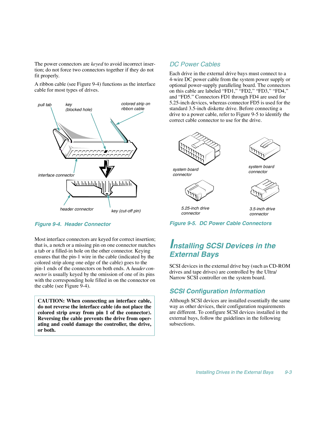 Dell 4100/200, 4100/180 manual Installing Scsi Devices in the External Bays, Scsi Configuration Information 