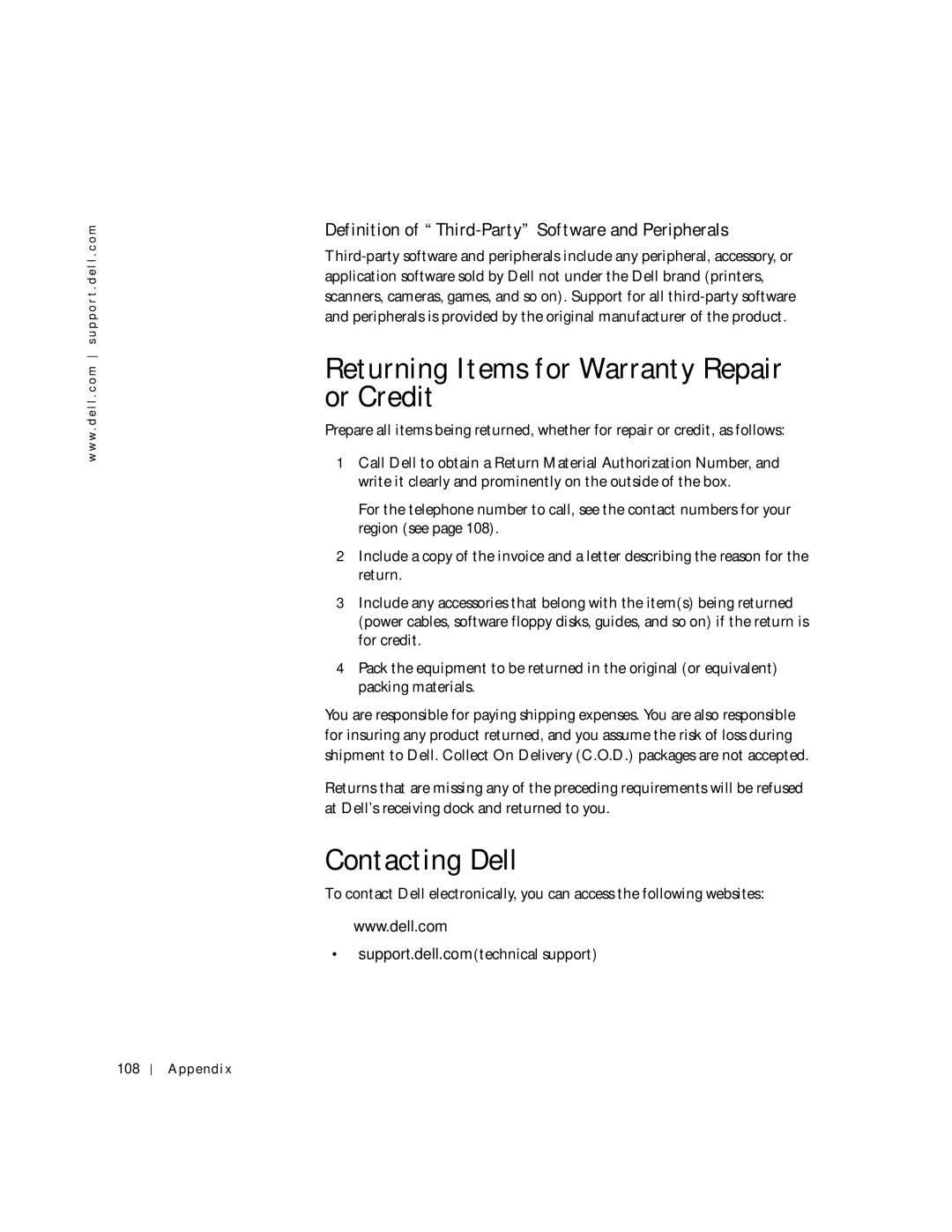 Dell 4150 owner manual Returning Items for Warranty Repair or Credit, Contacting Dell 