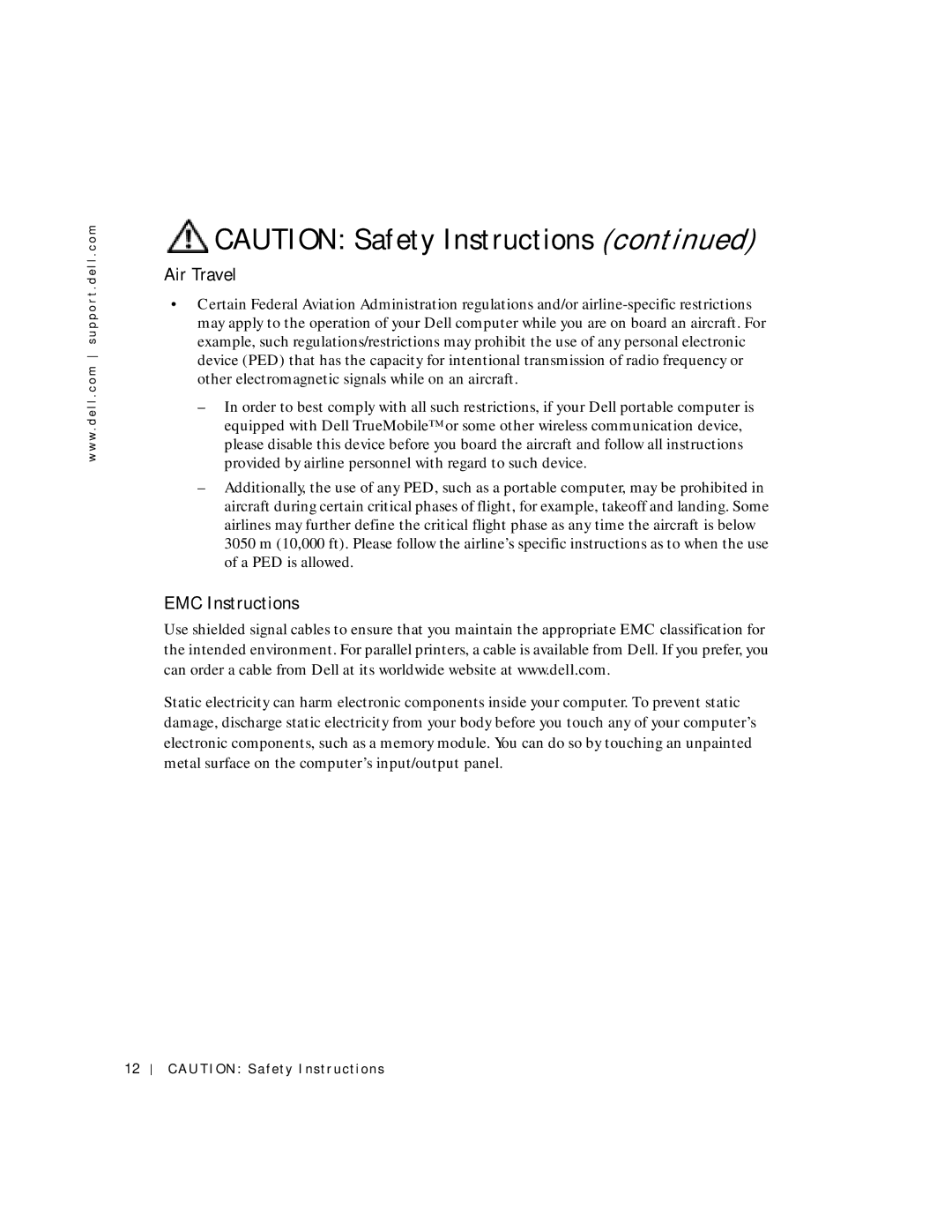 Dell 4150 owner manual Air Travel, EMC Instructions 