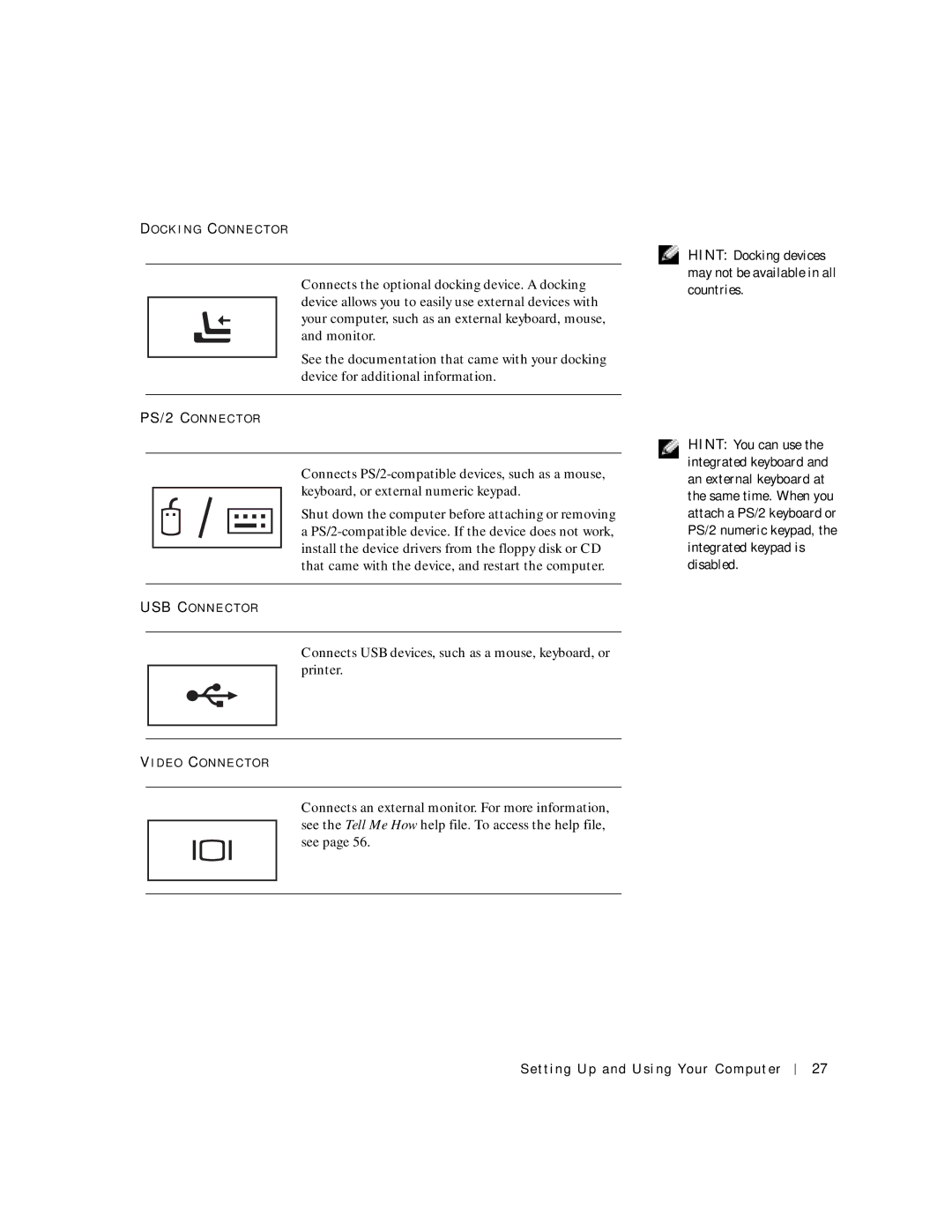 Dell 4150 owner manual Hint Docking devices may not be available in all countries 