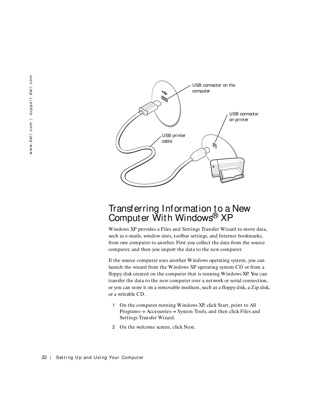 Dell 4150 owner manual Transferring Information to a New Computer With Windows XP 