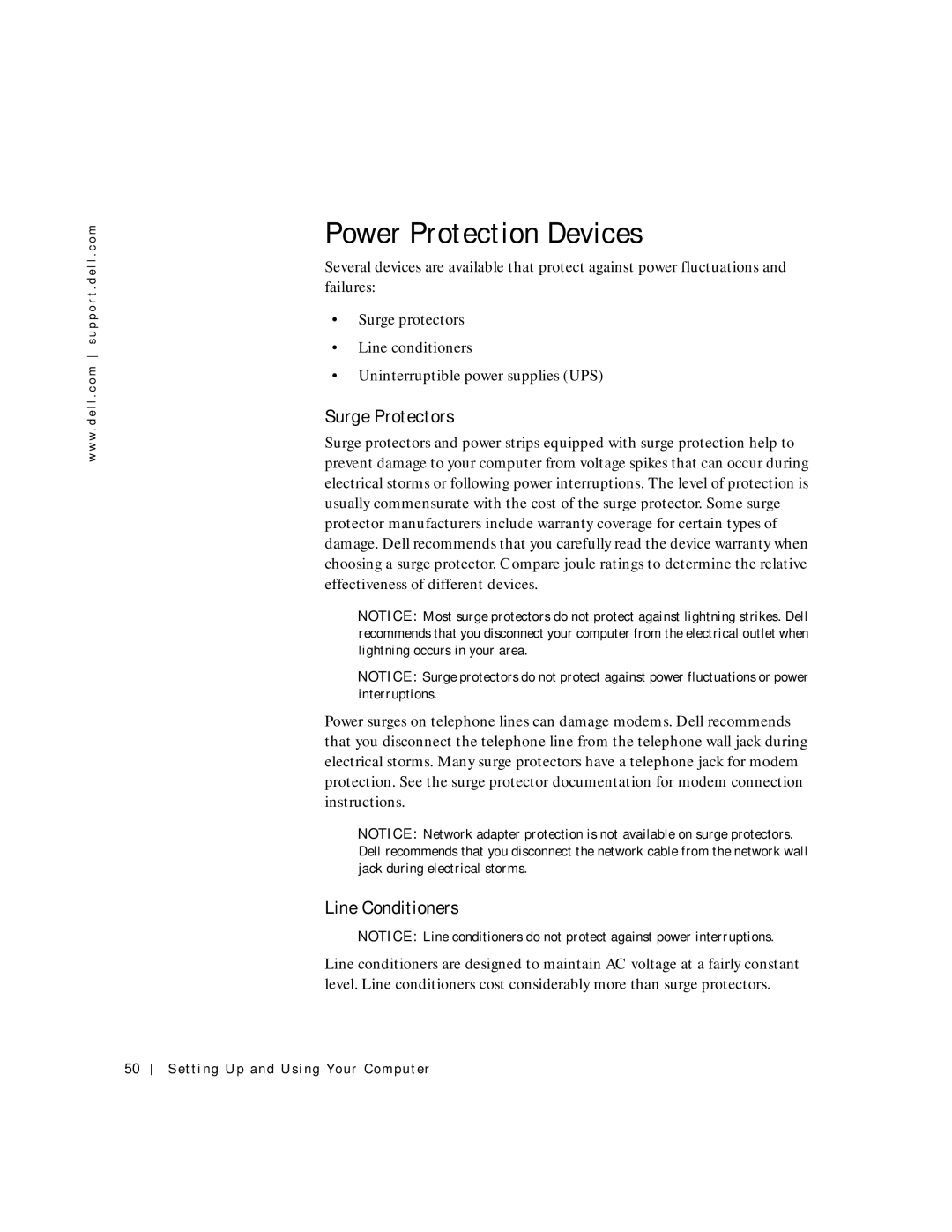 Dell 4150 owner manual Power Protection Devices, Surge Protectors, Line Conditioners 