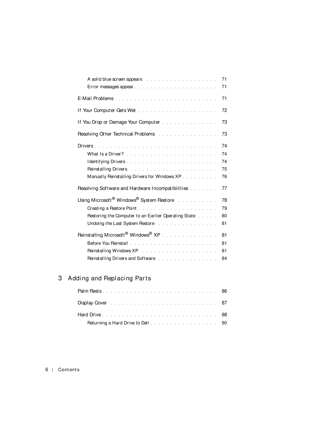 Dell 4150 owner manual Adding and Replacing Parts, Reinstalling Microsoft Windows XP 