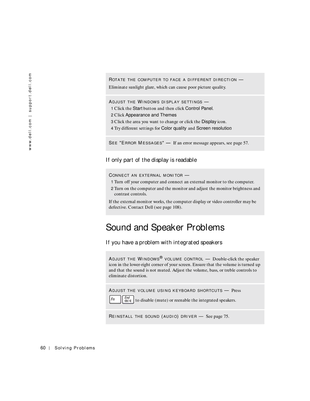 Dell 4150 owner manual Sound and Speaker Problems, If only part of the display is readable, Click Appearance and Themes 