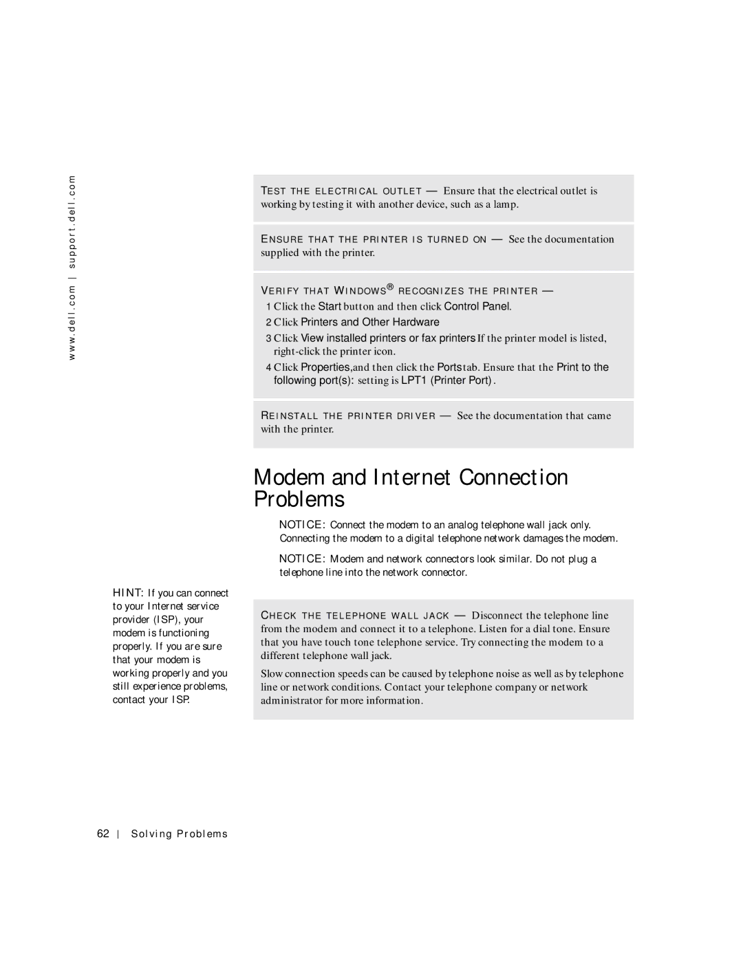 Dell 4150 owner manual Modem and Internet Connection Problems 