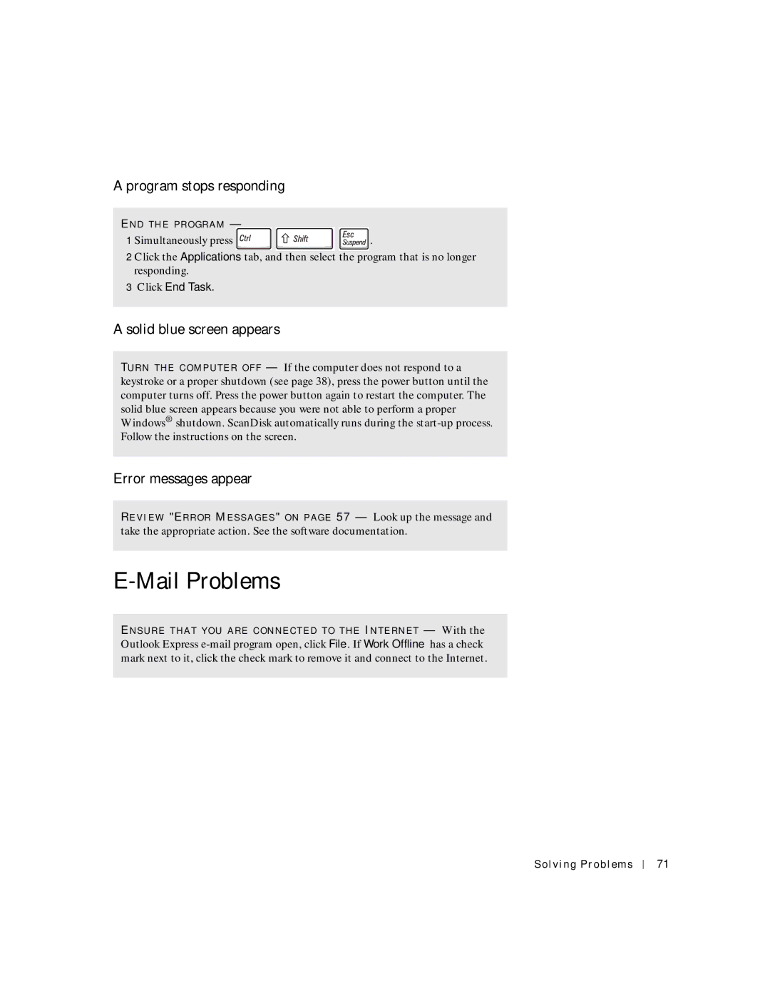 Dell 4150 Mail Problems, Program stops responding, Solid blue screen appears, Error messages appear, Click End Task 