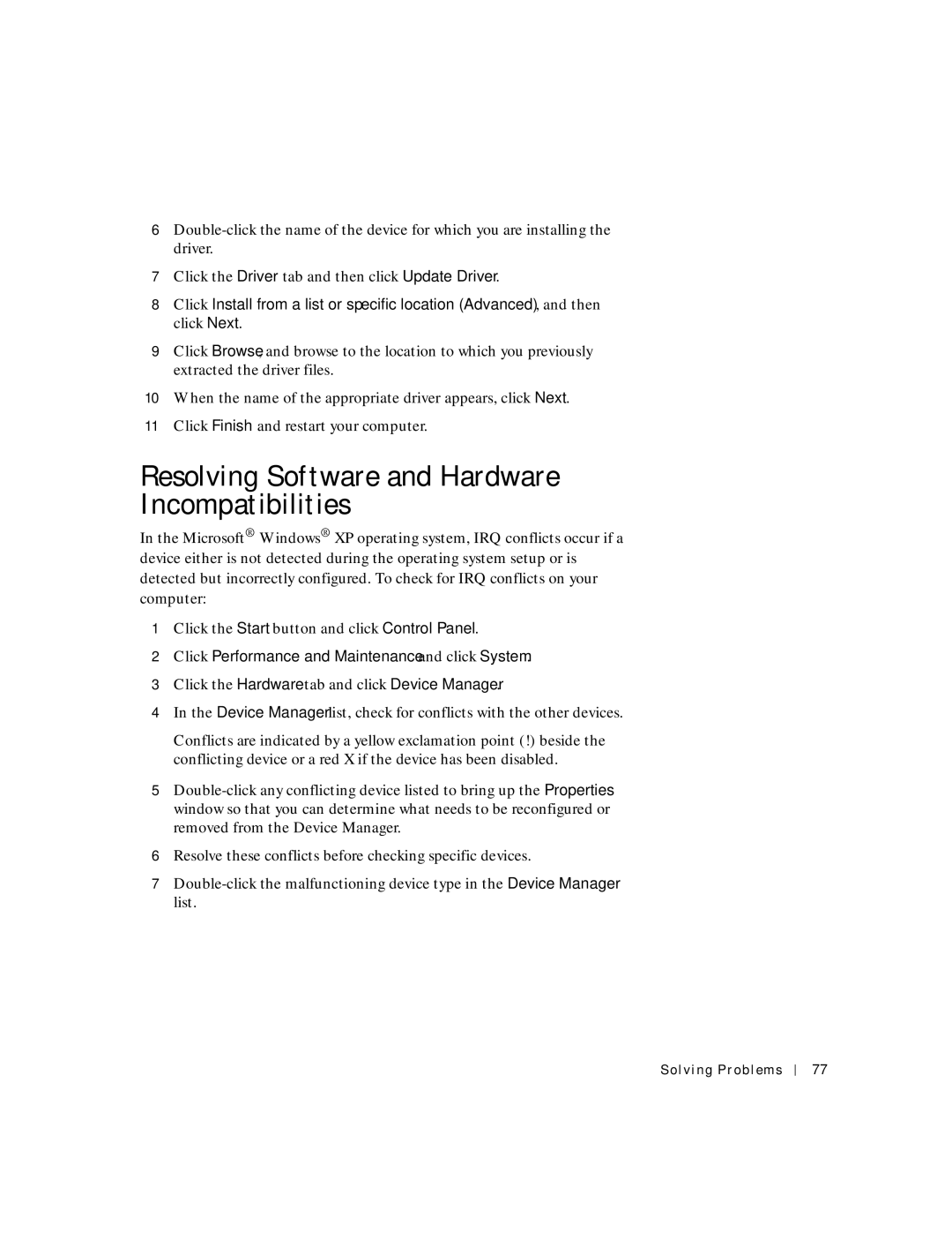 Dell 4150 Resolving Software and Hardware Incompatibilities, Click Performance and Maintenance and click System 