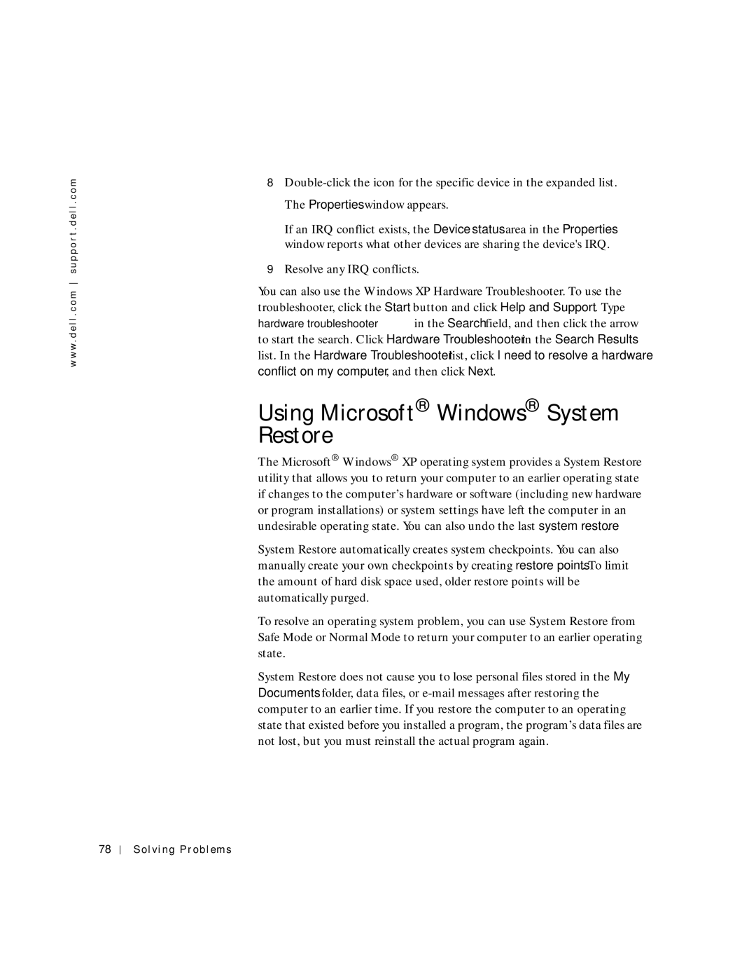 Dell 4150 owner manual Using Microsoft Windows System Restore 