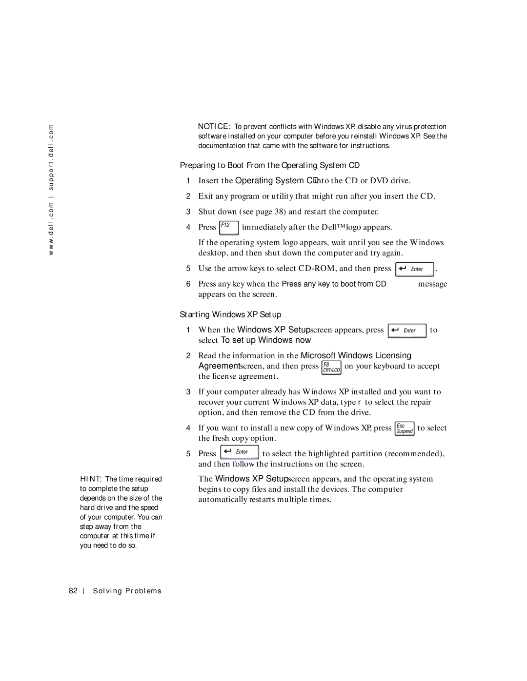 Dell 4150 owner manual Preparing to Boot From the Operating System CD, Select To set up Windows now 