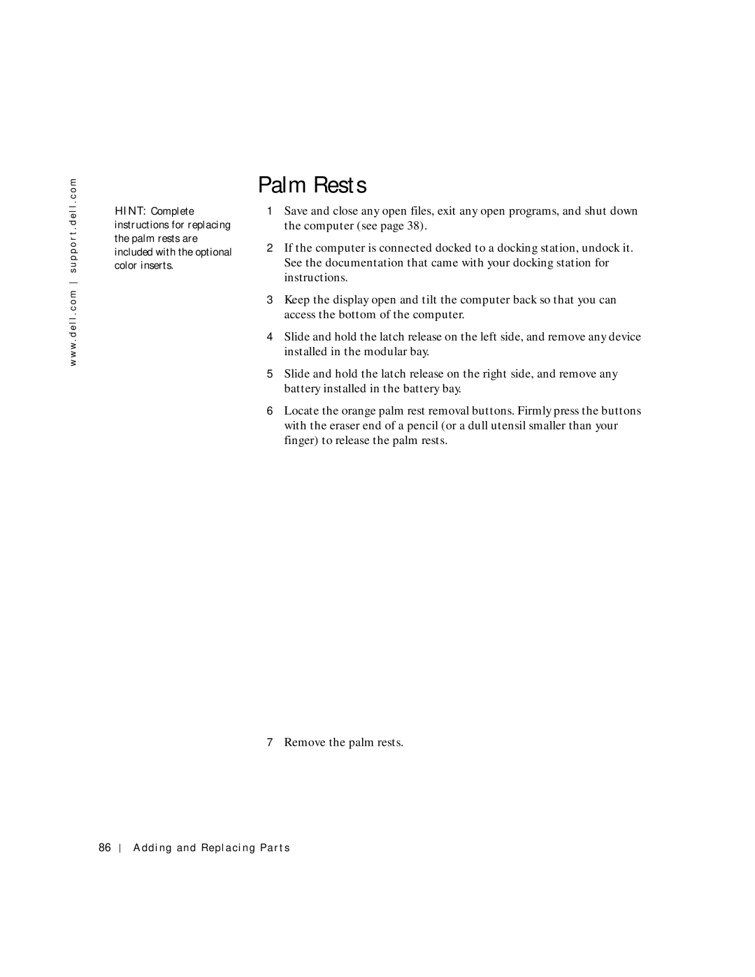 Dell 4150 owner manual Palm Rests 