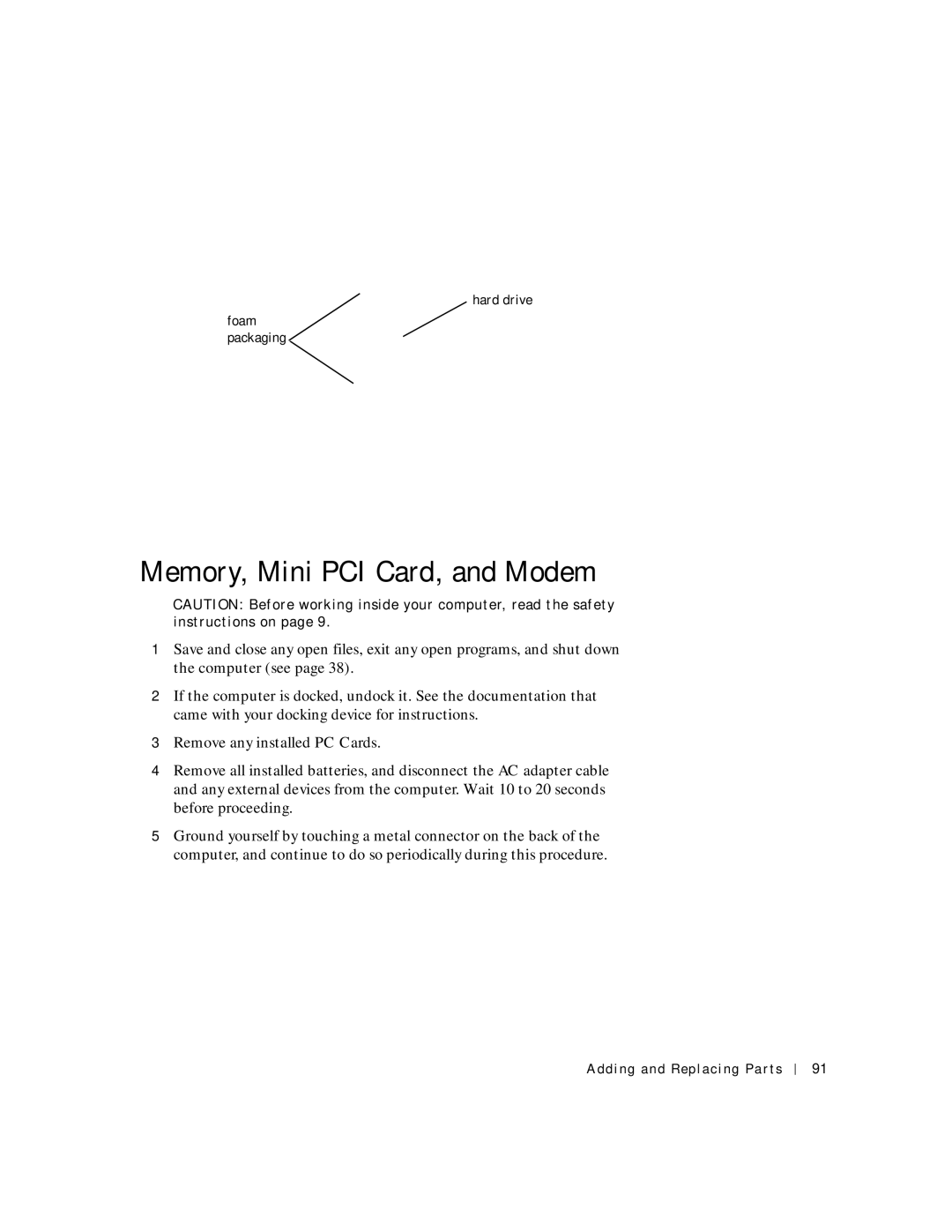 Dell 4150 owner manual Memory, Mini PCI Card, and Modem, Hard drive 