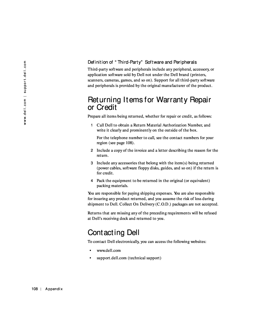 Dell 4150 owner manual Returning Items for Warranty Repair or Credit, Contacting Dell 