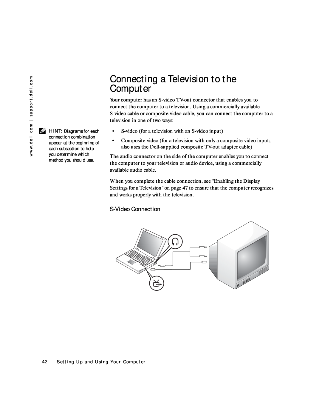 Dell 4150 owner manual Connecting a Television to the Computer, S-Video Connection 
