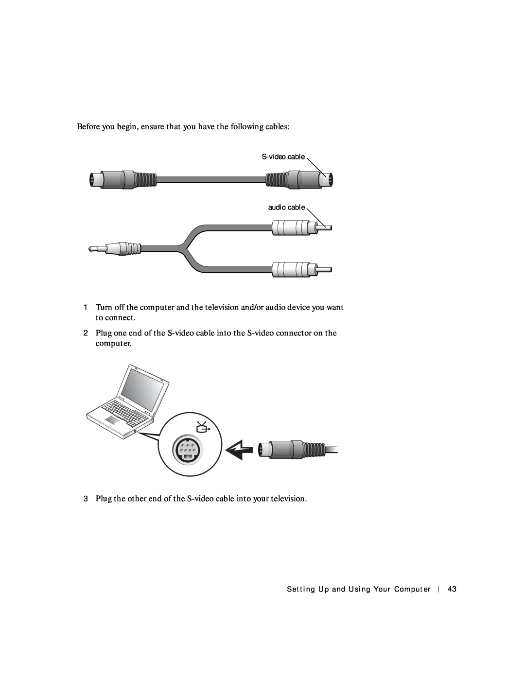 Dell 4150 owner manual Before you begin, ensure that you have the following cables, S-video cable audio cable 
