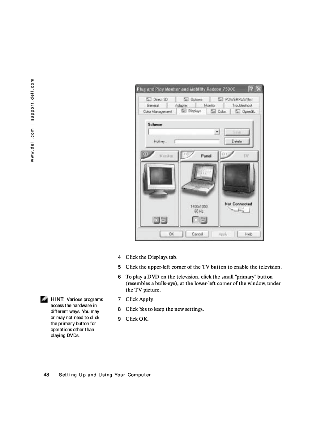 Dell 4150 owner manual Click the Displays tab 
