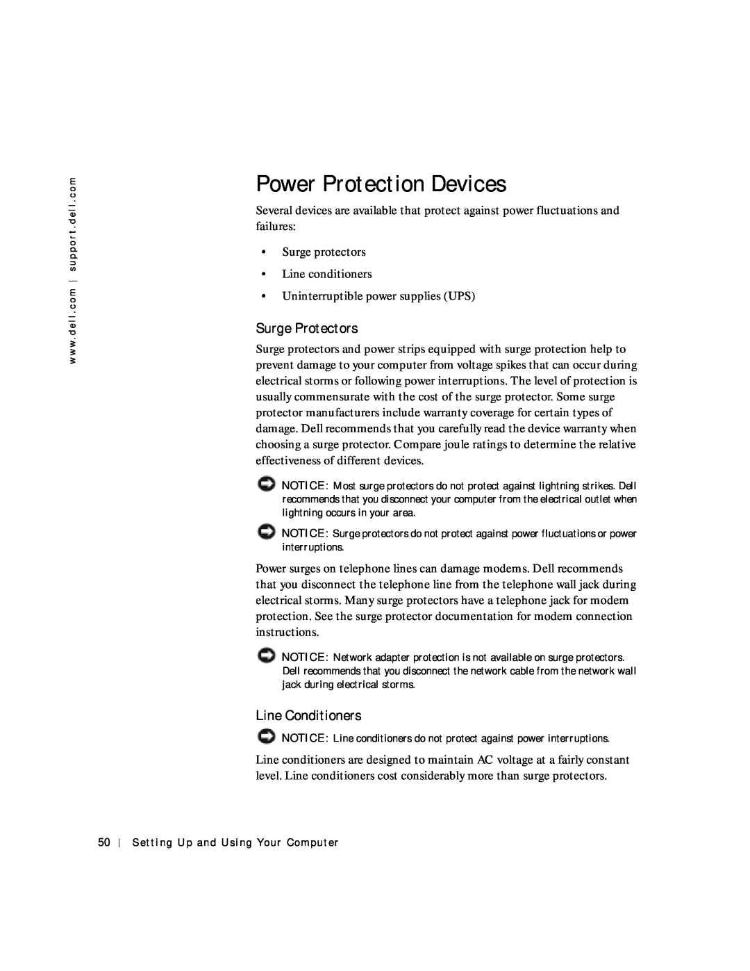 Dell 4150 owner manual Power Protection Devices, Surge Protectors, Line Conditioners 