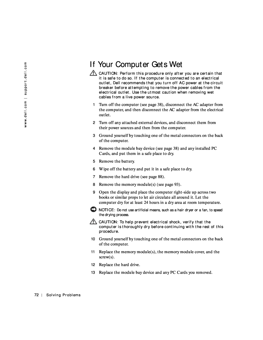Dell 4150 owner manual If Your Computer Gets Wet 